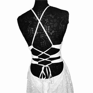 B. DARLIN Women’s White Lace Short, Crisscross Laced Back Dress Sleeveless 15/16